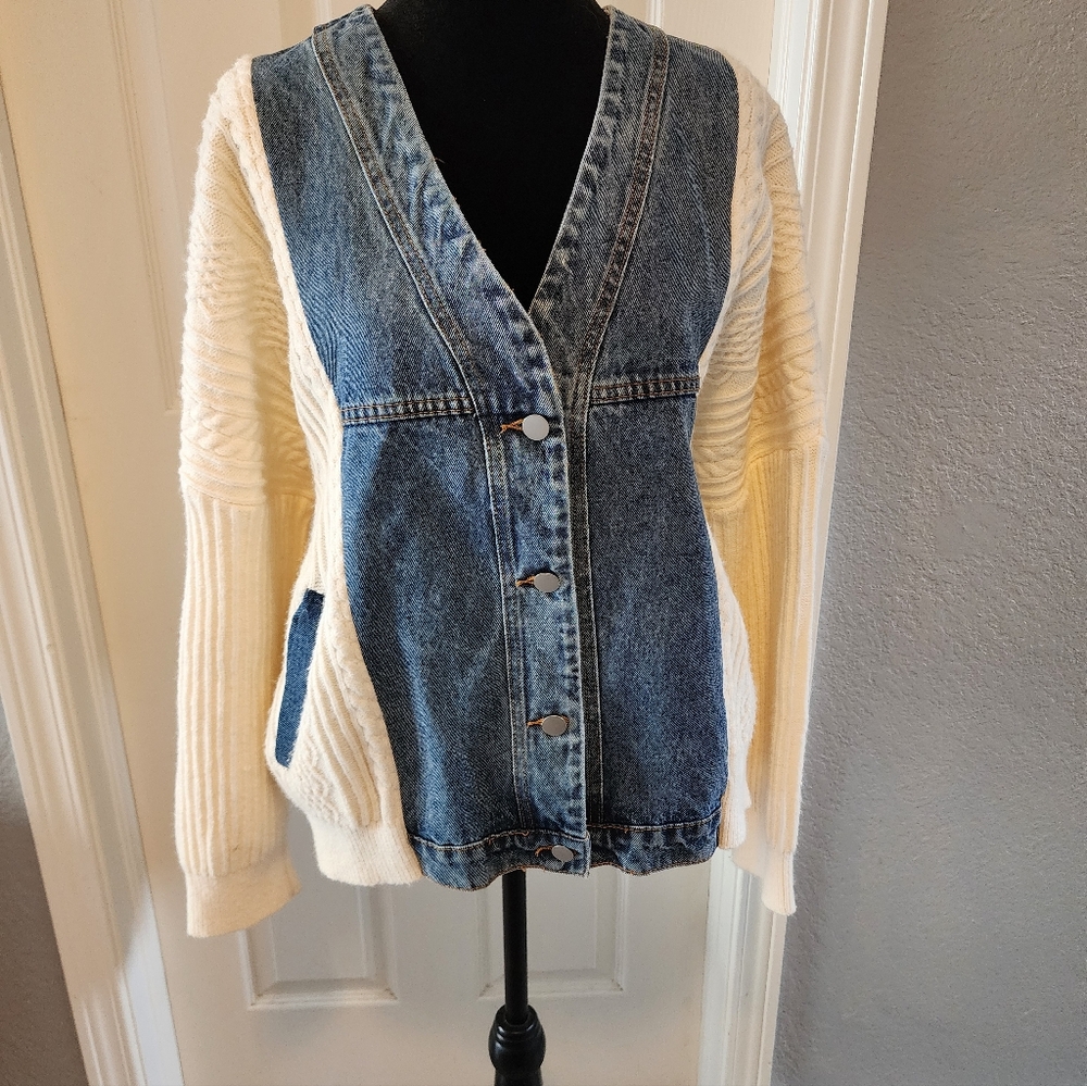 Vici Denim and Cream Cardigan Sweater - Picture 8 of 8